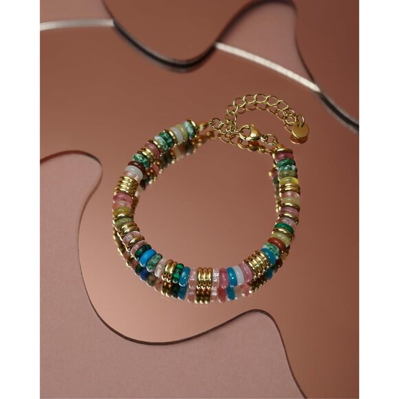 Colorful Gold Beaded Stone Rainbow Bracelets for Women's - Picture 3 of 6